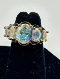Sparkling Sterling Silver Vermeil Ring With Graduated Mystic Topaz CZs #59