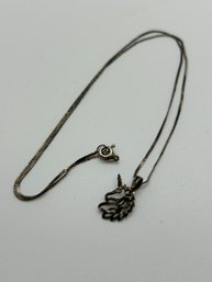 Vintage Sterling Silver Necklace With Unicorn Pendent #74