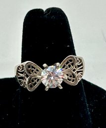 Vintage Filigree Sterling Silver CZ Butterfly Engagement Ring #540