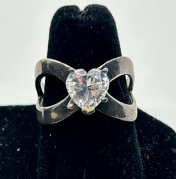 Vintage Diamonique Heart Cubic Zirconia Sterling Silver Ring #543
