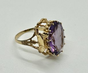14K Gold Egyptian Revival Sphinx With HUGE Amethyst Ring #550