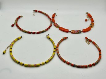 Enamel Cloisonne Japan Necklaces (4) Red, 2 Orange, Yellow #90