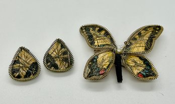 Vintage Princess 480 Butterfly Brooch And Clip On Earring Set Handmade In West Germany #103