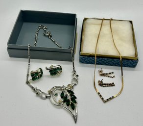 Vintage Green Stone Necklace And Earring Sets #105