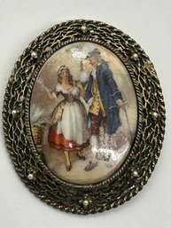 Antique Victorian Couple Courting Brooch Pin Pendant #117