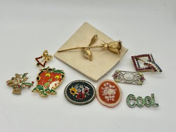 Italian Micro Mosaic And Other Vintage Brooch Pin Lot #118