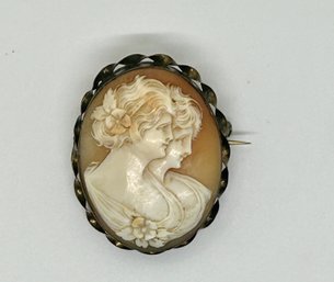 Vintage Sterling Silver Double Cameo Brooch #135