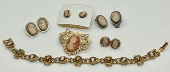 Cameo Pin And Earrings Clip On And Post With Bracelet Set #141