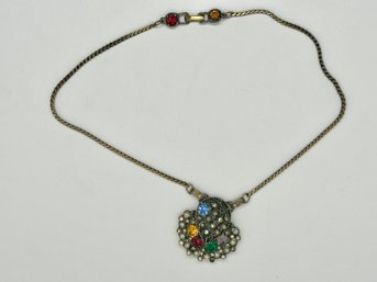 Antique Multicolor Rhinestone And Pearl Necklace #144