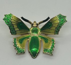 Green And Yellow Enamel Butterfly Brooch #146