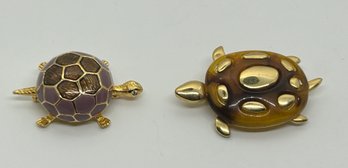 Bold Elegance And Liz Claiborne Gold Tone Turtle Brooches #596