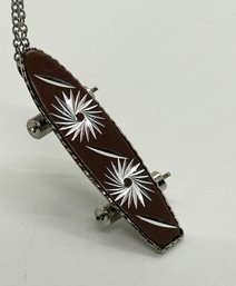 Retro Skateboard Pendant On Silver Colored Chain #553