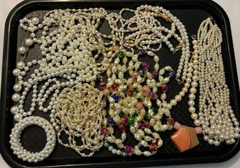 Costume Pearl Necklace And Bracelet Lot #566