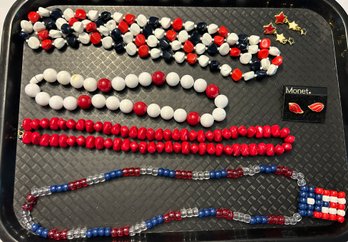 Red White & Blue Beaded Necklaces With Monet And Patriotic Earrings #570