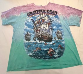 Vintage Grateful Dead Ship Of Fools Tie Dye Liquid Blue XL T-shirt