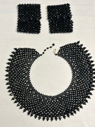 Black Beaded Collar Necklace With Matching Cuffs #598