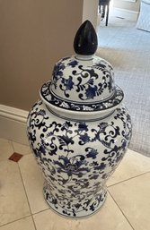 Late 20th Century Grand Blue And White Porcelain Decorative Jar