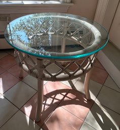 Mid 20th Century Ficks Reed Rattan And Glass Top Side Table