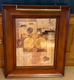 Vintage Print Collage Of Maps Letters Air Mail And Trips Framed (display Light Not Included)