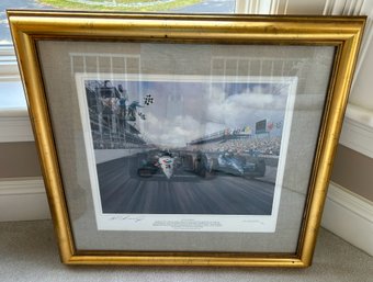 1992 Indy 500 Michael Turner Painting #214/1000 AUTOGRAPHED By Al Unser Jr. Framed Art