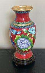 Vintage Cloisonne Chinese Floral Vase And Pedestal