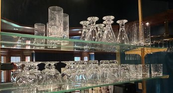 Shelves Of Barware-Rocks, Highball, Pilsner, Lead Crystal Brandy Glasses