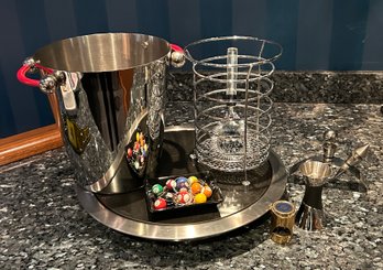 Marquis By Waterford Ice Bucket, Pool Ball Drink Markers And Other Barware