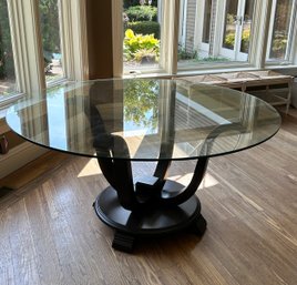 Dark Wood Contemporary Glass Top Dining Table