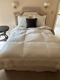 Tufted Full Size Headboard And Frame Bed W/ Down Comforter And Linens (mattress And Boxspring Will Be Removed)