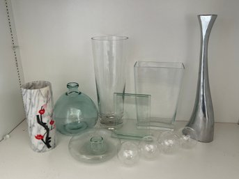 Mixed Vase Lot-glass Bud Vase, Marble, Silver Metal, Vase Flower Vessels