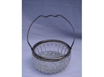 Glass Dish With Silver Handle