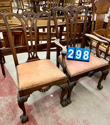 2 Very Similar Philadelphia Style Chippendale Mahogany Ball And Claw Foot Chairs With Slip Seat Cushions