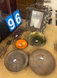 Fancy Metal Frame Table Mirror And Some Metal And Enamel Plates With A Cool Arrow Pointer