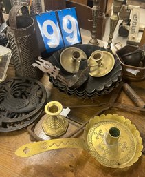 Lot Of Tin, Cast Iron And Brass Items