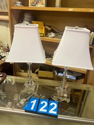 Pair Of Modern Era Glass Table Lamps With White Shades