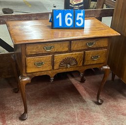 Custom Made Queen Anne Dressing Table Or Server With Fan Drawer, Rich Grained Hardwood Possibly Elm Or Walnut