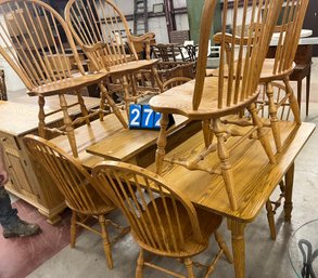Oak Dining Room Kitchen Table With 8 Windsor Style Chairs Mfg By Tom Seely Furniture