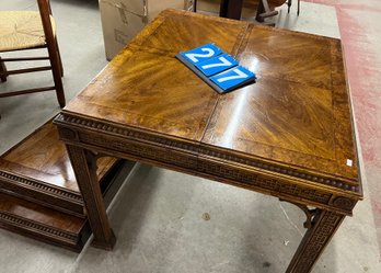 Chinese Chippendale Square Crotch Mahogany Dining Table With 2 Leaves Which Extends To Large Dining Table