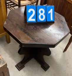 Dark Finish Pine Octagon Shaped Top Table With Trestle Center Pedestal Base