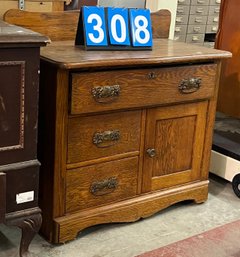 Victorian Oak Single Door Commode With Backsplash, Nice Original Finish