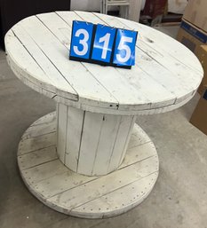 Painted White Commercial Spool Cable Wire Roll Made Into A Table 36' Diameter, 2nd Of 2
