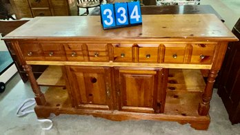 Pine Sideboard With Many Drawer And Shelfs At Each End, 5' Long