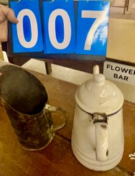 Vintage Kitchenware Incl Enamel Teapot And A Grain Scoop