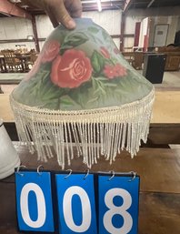 Hand Painted Rose Decorated Lampshade With Hanging Bead Fringe, No Table Base