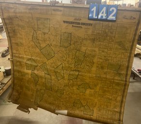 1857 Map Of Worcester County Mass, Large Roll Up Map, As Found