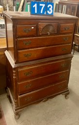 Custom Mahogany Fan Carved High Chest Of Drawers