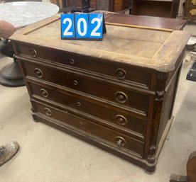 Antique Victorian Rosewood Veneer Renaissance Revival 4 Drawer Chest, Missing Marble Top