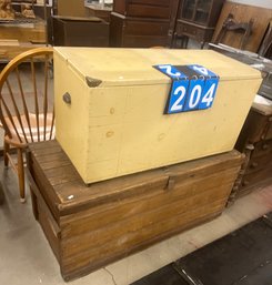 Lot Of 2 Oversized Pine  Blanket Chests / Storage Trunks, One Painted Yellow The Other Stained Wood