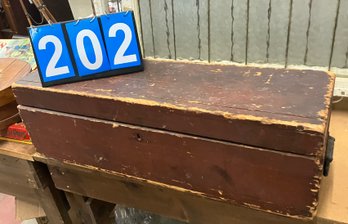 Antique Primitive Wooden Tool Box With Contents In Old Paint