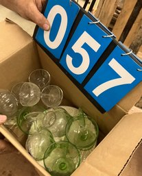 Box Of Glassware Incl Some Vaseline Green Goblets, Etc